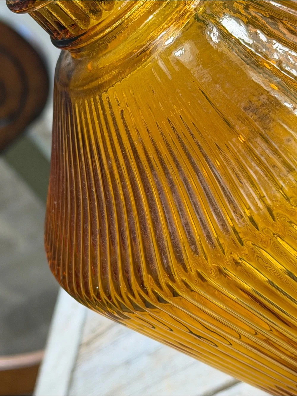 Vintage Amber Ribbed Glass Decorative Vase. Mid Century Modern | 1970’s | Retro